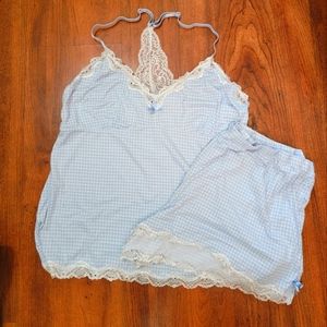 Laura Ashley | Lace Razorback Pajama Set | Size XL | Blue Gingham